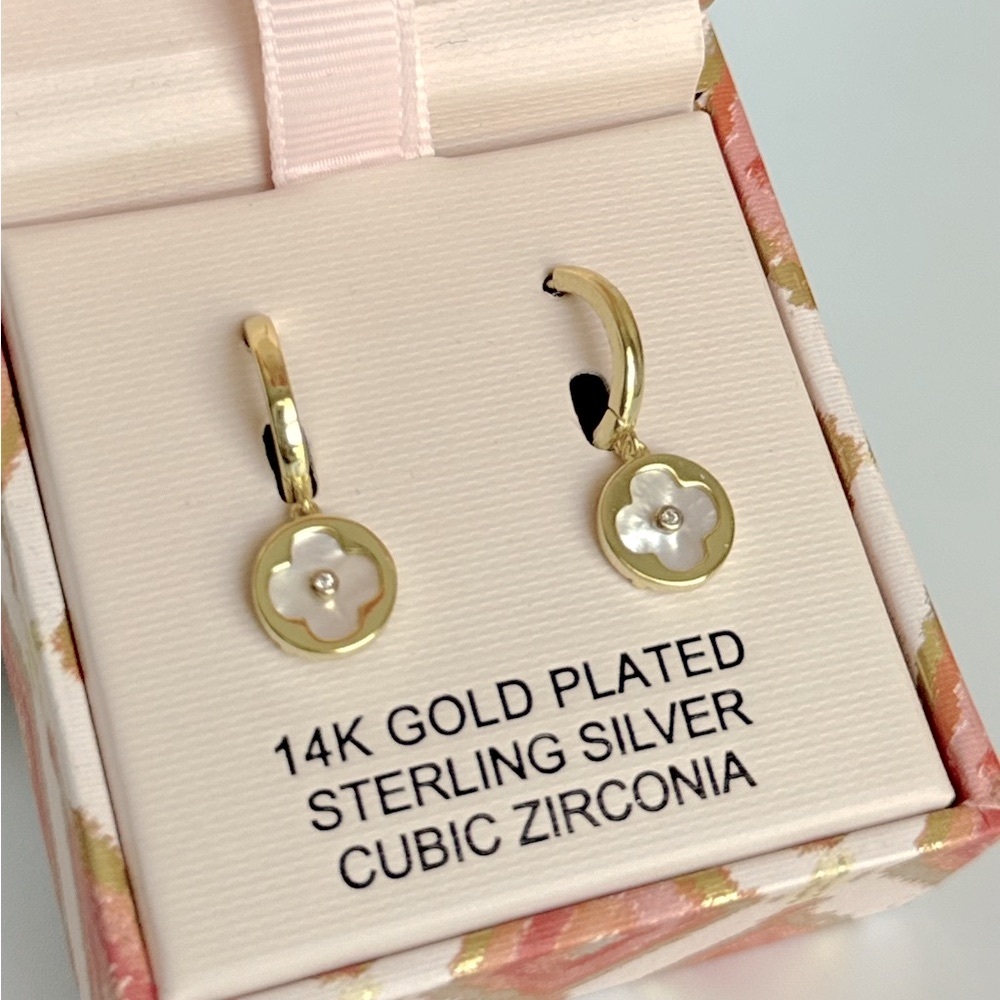 Rachel Zoe Gold-Plated Mother-of-Pearl Flower Drop Earrings with CZ